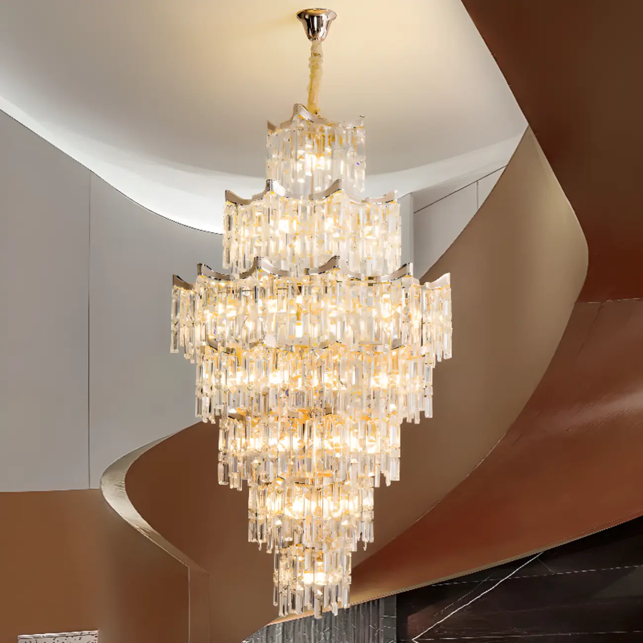 Modern Luxury Crystal Cascade Chandelier for High Ceilings Image - 4 | homeyfad