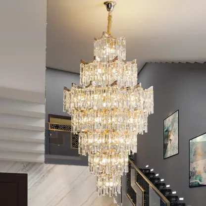 Modern Luxury Crystal Cascade Chandelier for High Ceilings Image - 6