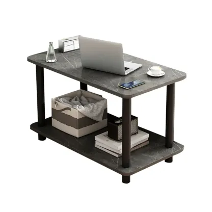  Square White Wood Side Table with Shelf for Living Room Image - 5