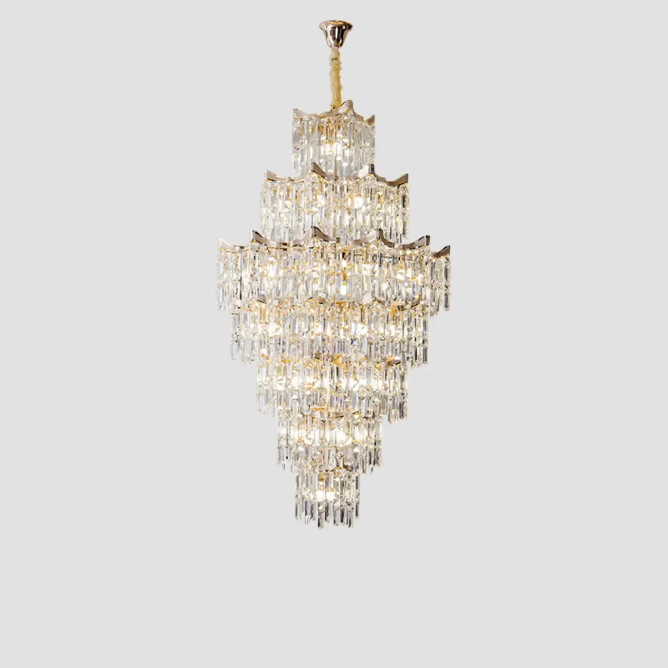 Modern Luxury Crystal Cascade Chandelier for High Ceilings Image - 7