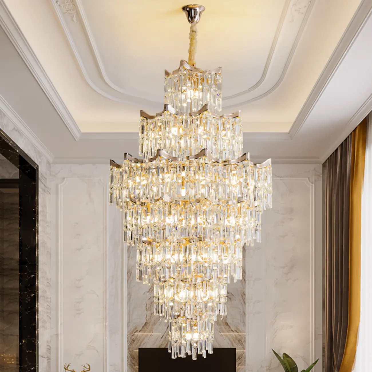 Modern Luxury Crystal Cascade Chandelier for High Ceilings Image - 8 | homeyfad