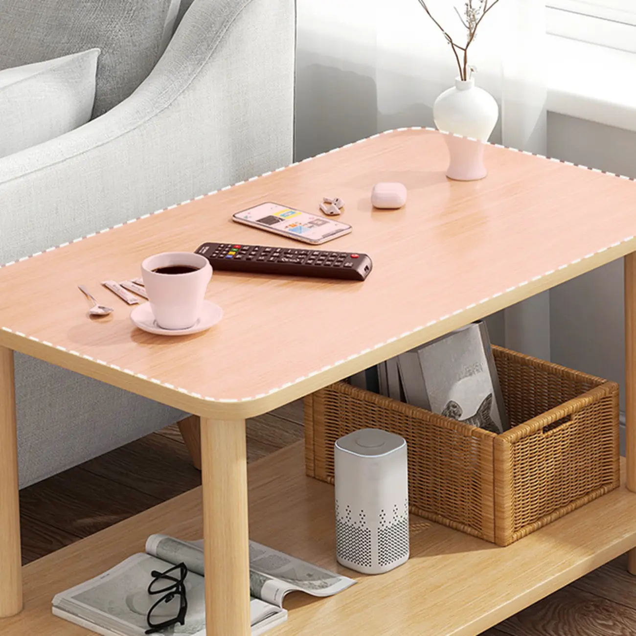  Square White Wood Side Table with Shelf for Living Room Image - 10 | homeyfad