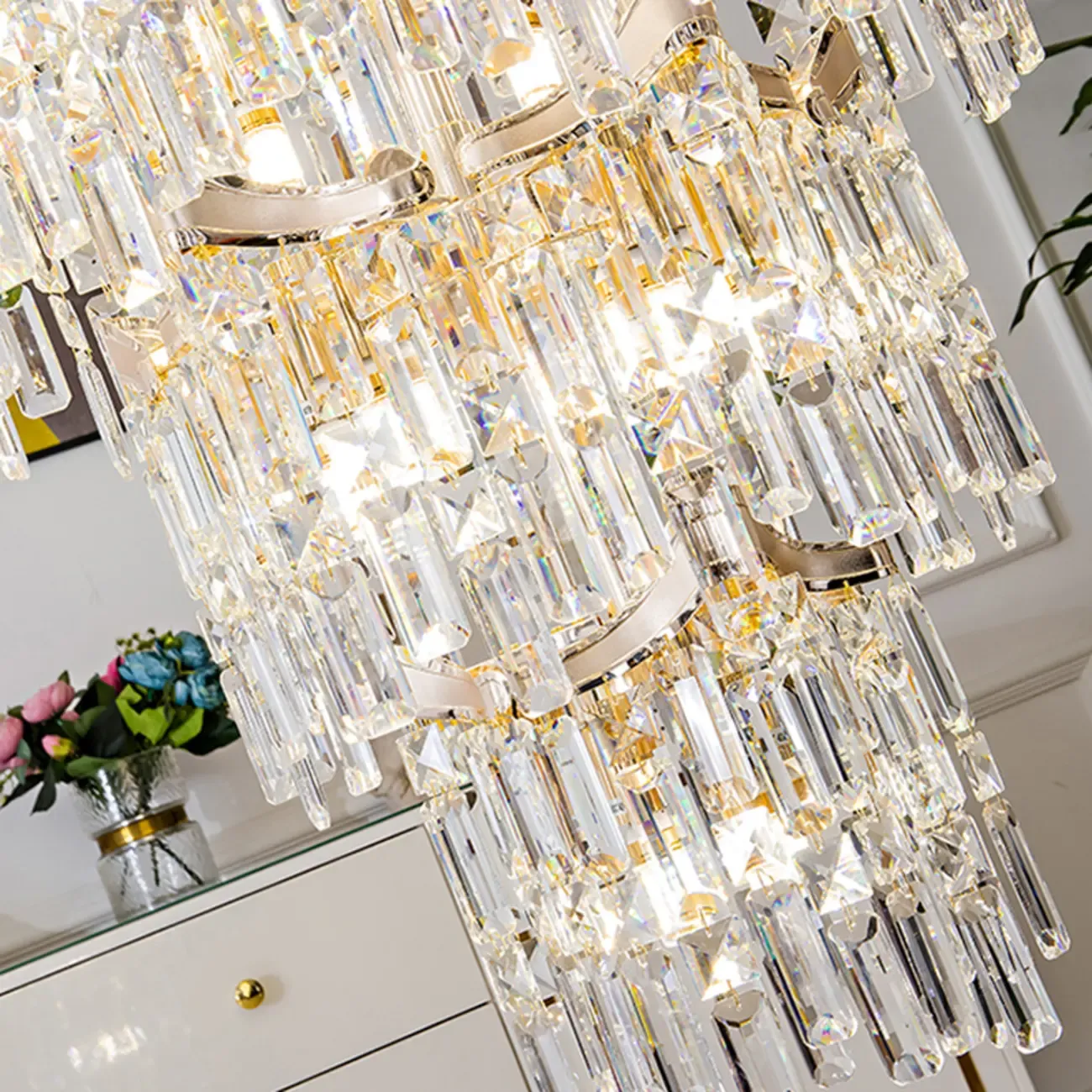 Modern Luxury Crystal Cascade Chandelier for High Ceilings Image - 12