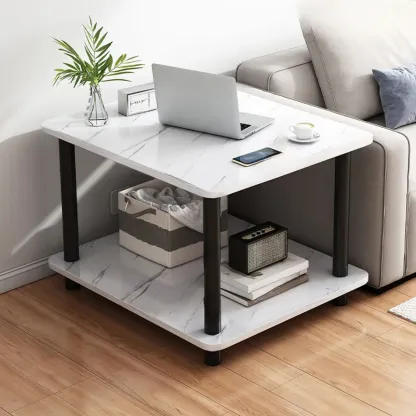  Square White Wood Side Table with Shelf for Living Room Image - 14