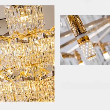 Modern Luxury Crystal Cascade Chandelier for High Ceilings Image - 14