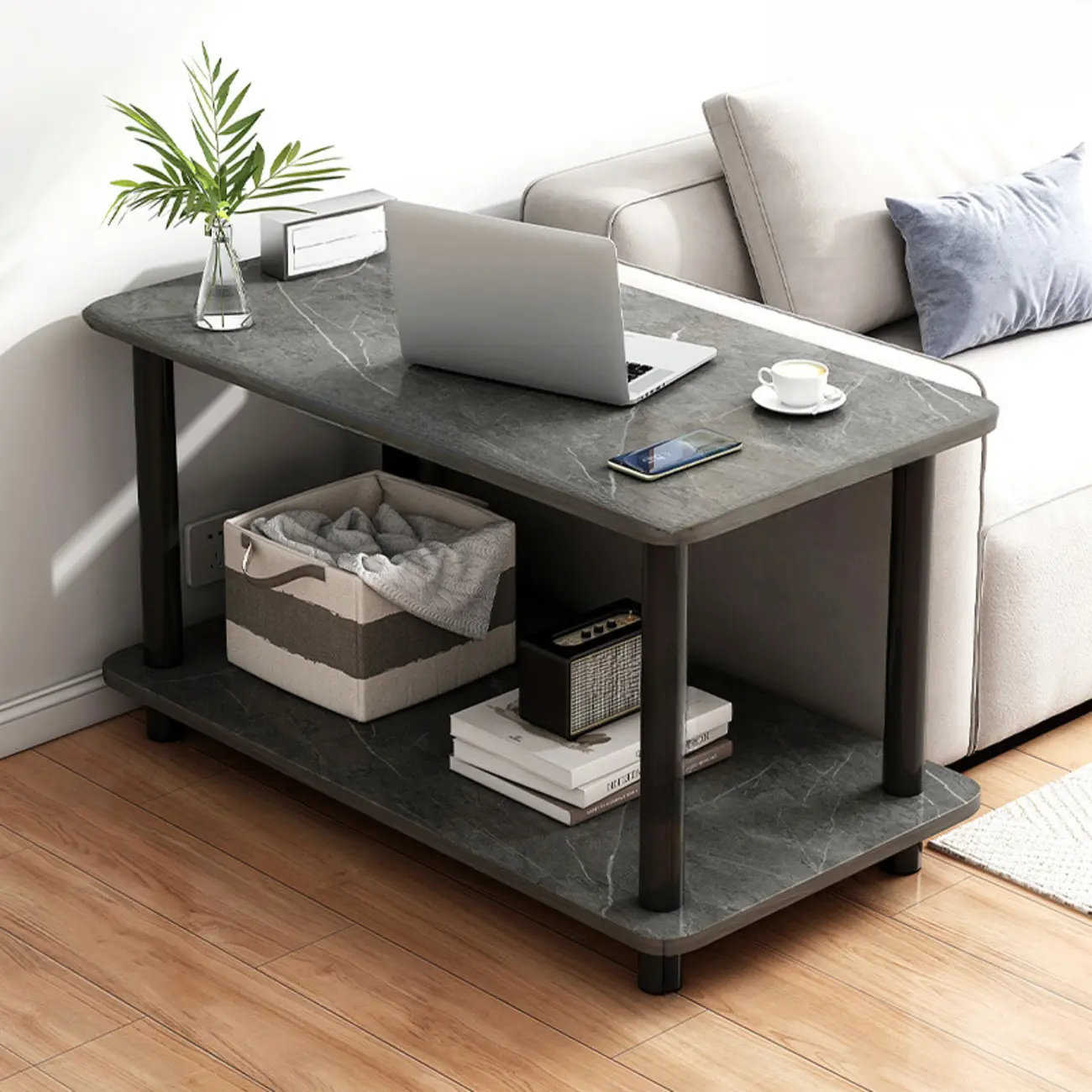  Square White Wood Side Table with Shelf for Living Room Image - 16 | homeyfad