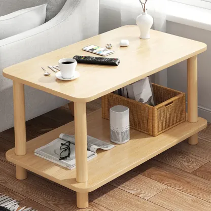  Square White Wood Side Table with Shelf for Living Room Image - 19