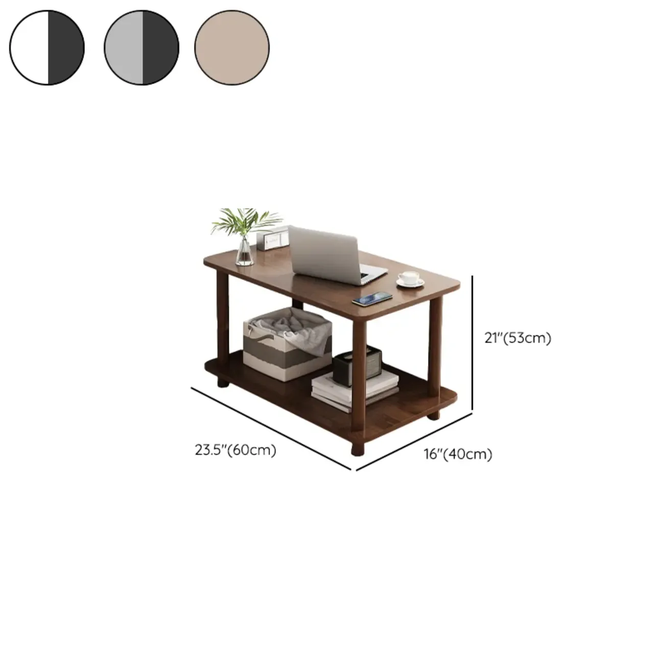  Square White Wood Side Table with Shelf for Living Room Image - 23