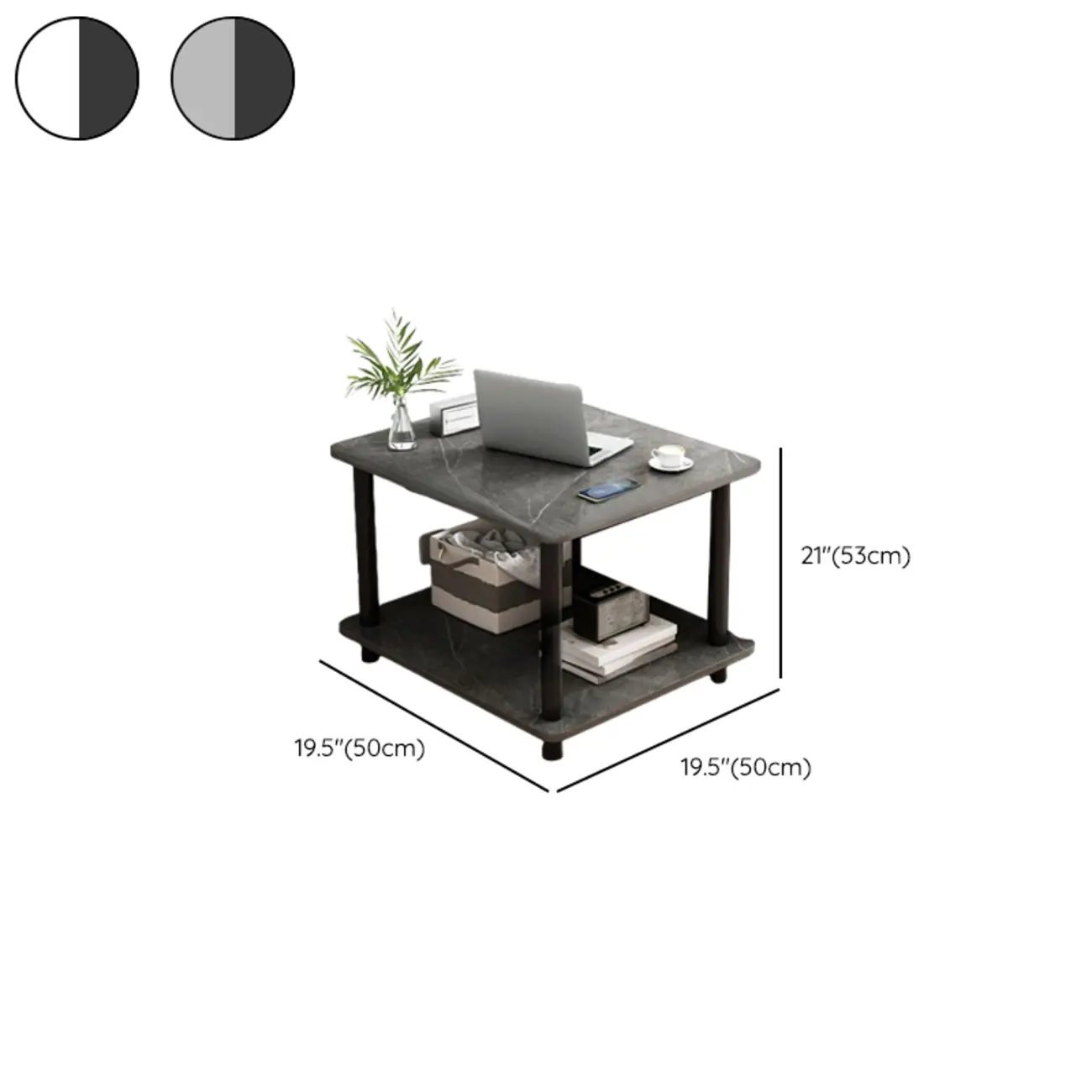  Square White Wood Side Table with Shelf for Living Room Image - 24 | homeyfad