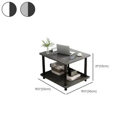  Square White Wood Side Table with Shelf for Living Room Image - 24