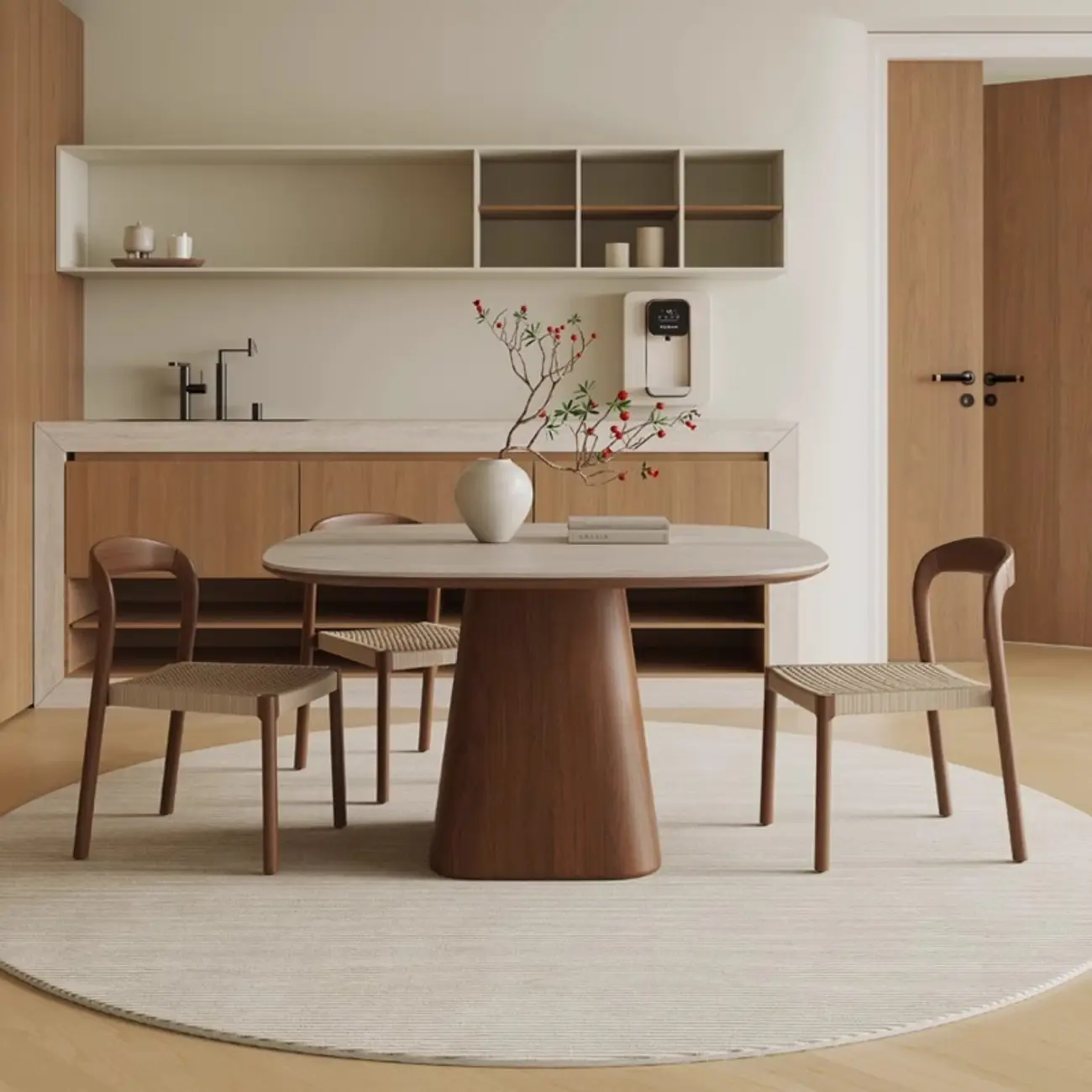 Modern Wooden Dining Room with Square Table Image - 1 | homeyfad