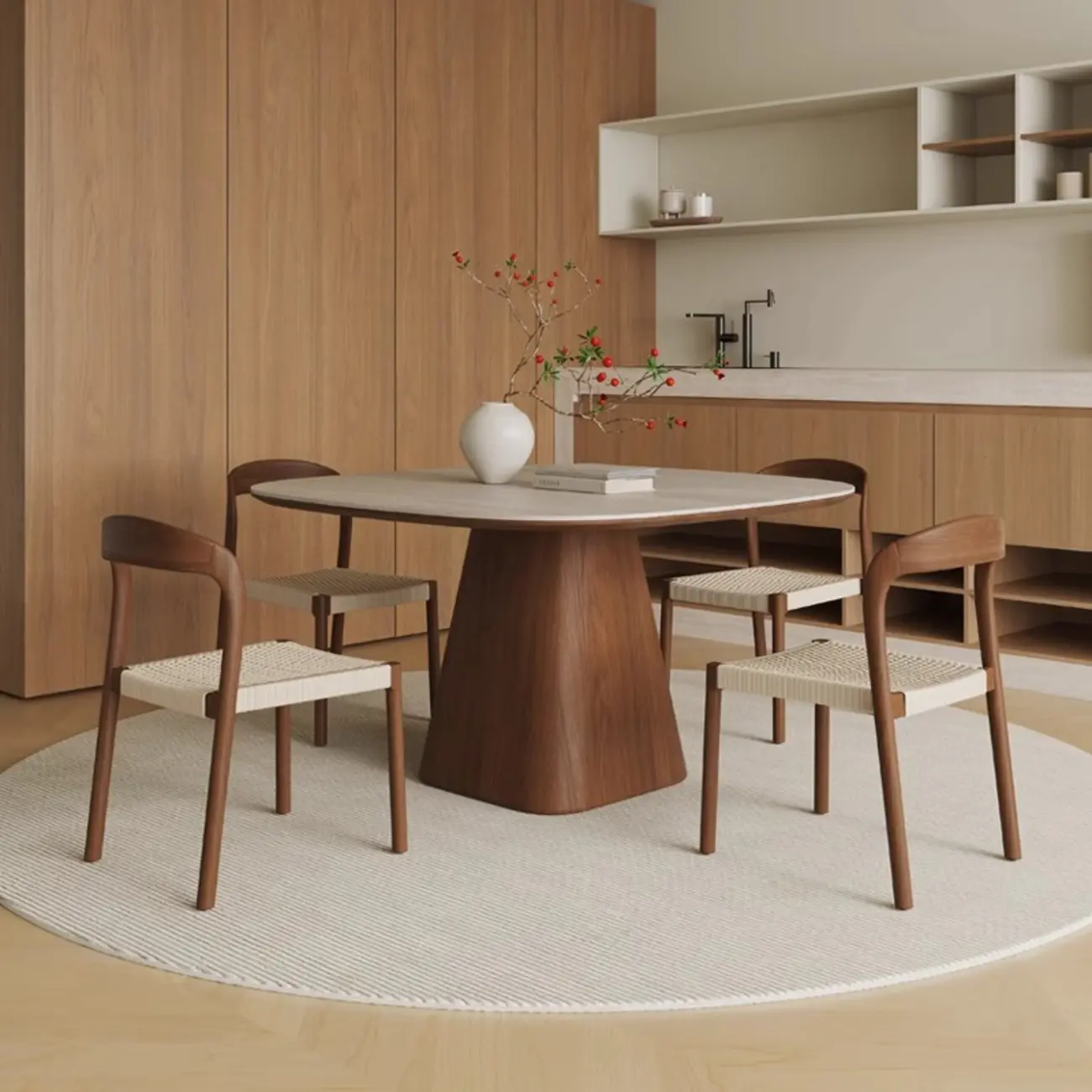 Modern Wooden Dining Room with Square Table Image - 2 | homeyfad