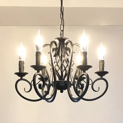 6-Light Black Iron Vintage Chandelier for Simple Charm  Image - 2