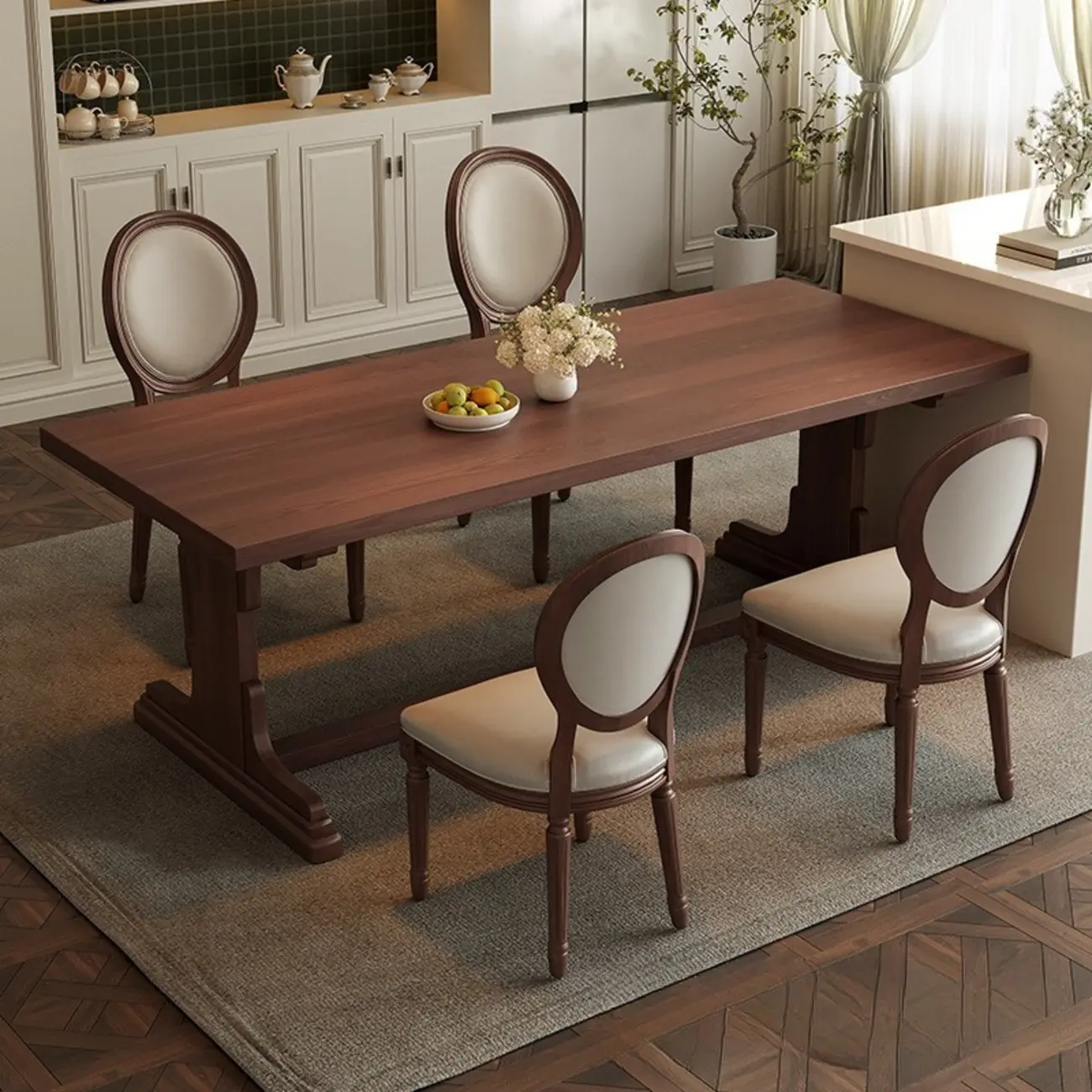 Classic Wooden Dining Table Set with Cushioned Chairs Image - 1 | homeyfad