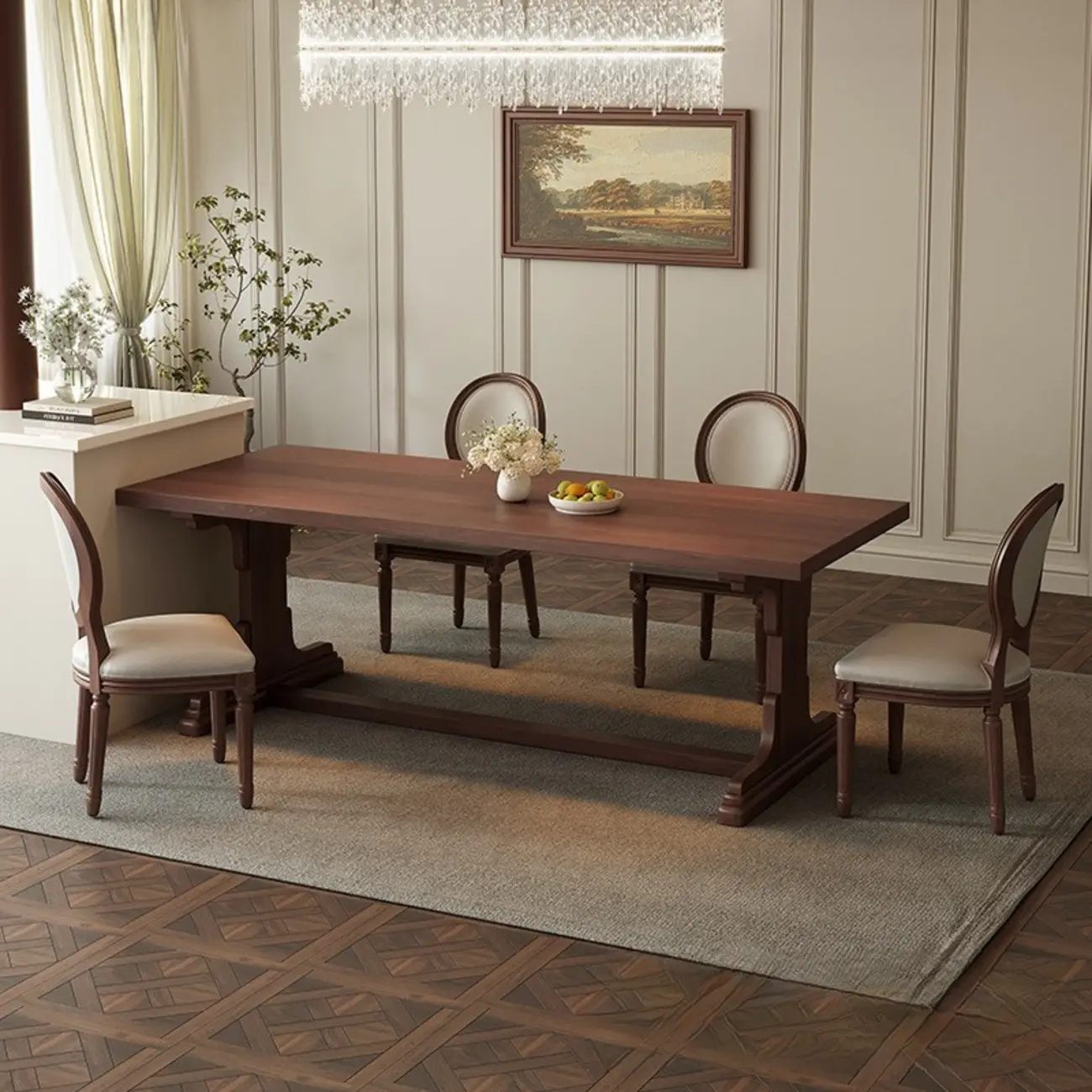 Classic Wooden Dining Table Set with Cushioned Chairs Image - 2 | homeyfad
