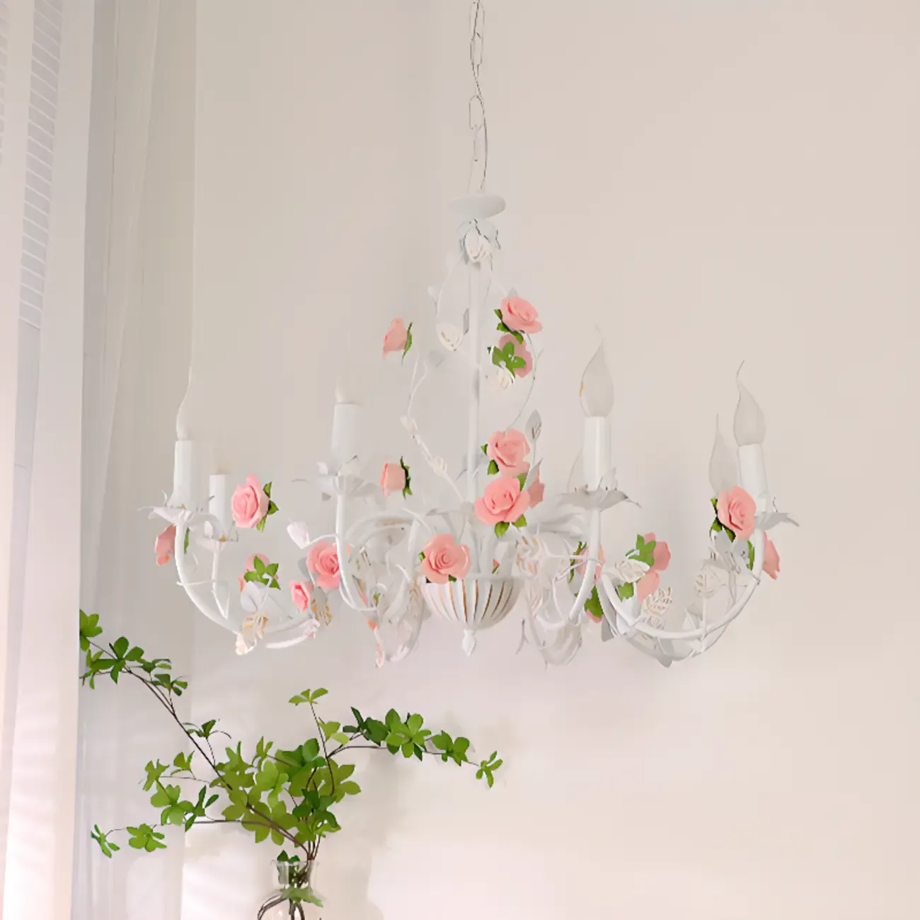 Vintage Metal Floral Shape Chandelier with Height Adaptive  Image - 3