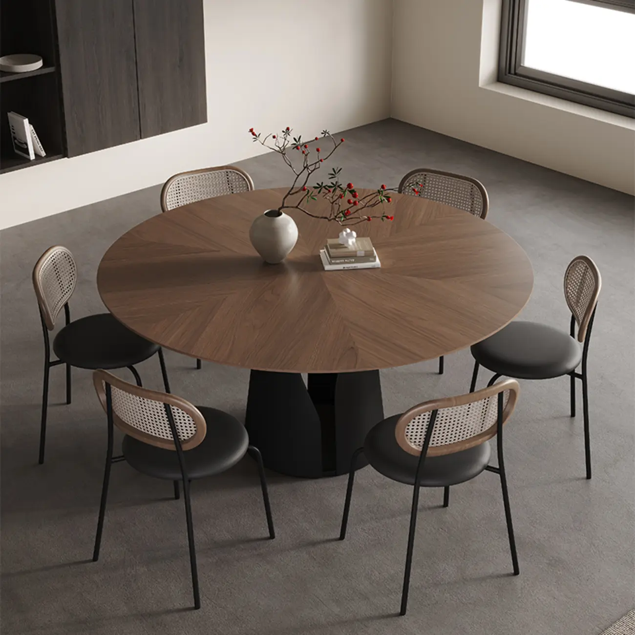 Modern Circular Wood Slab Dining Table Set with Pedestal Base Image - 1 | homeyfad
