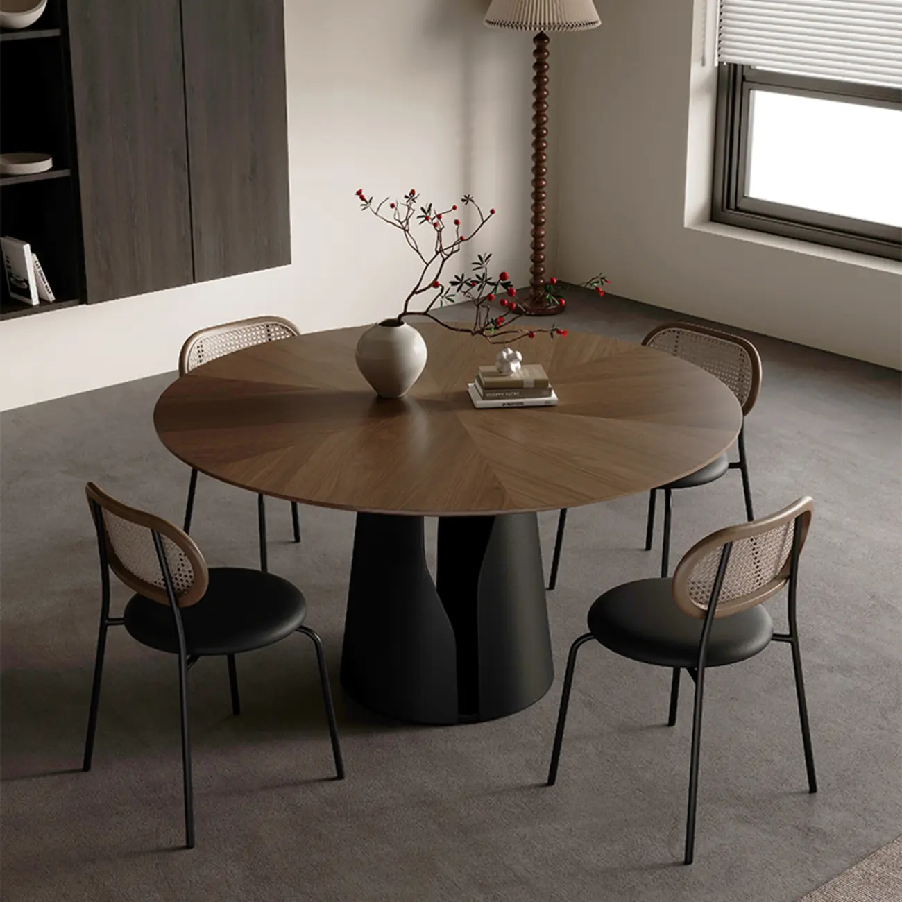 Modern Circular Wood Slab Dining Table Set with Pedestal Base Image - 2 | homeyfad