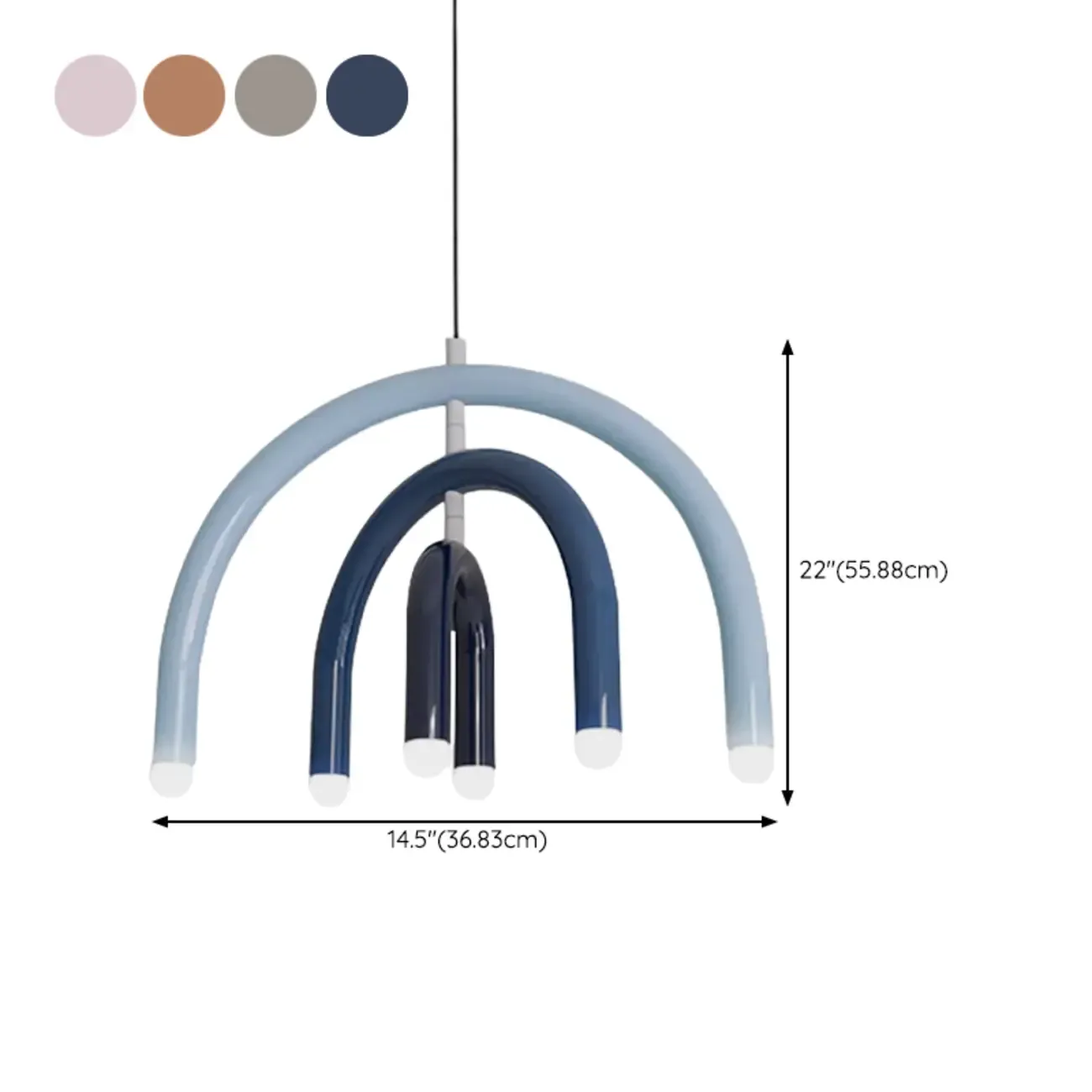 Modern 6-Light LED Chandelier with Rainbow Shape Design #size