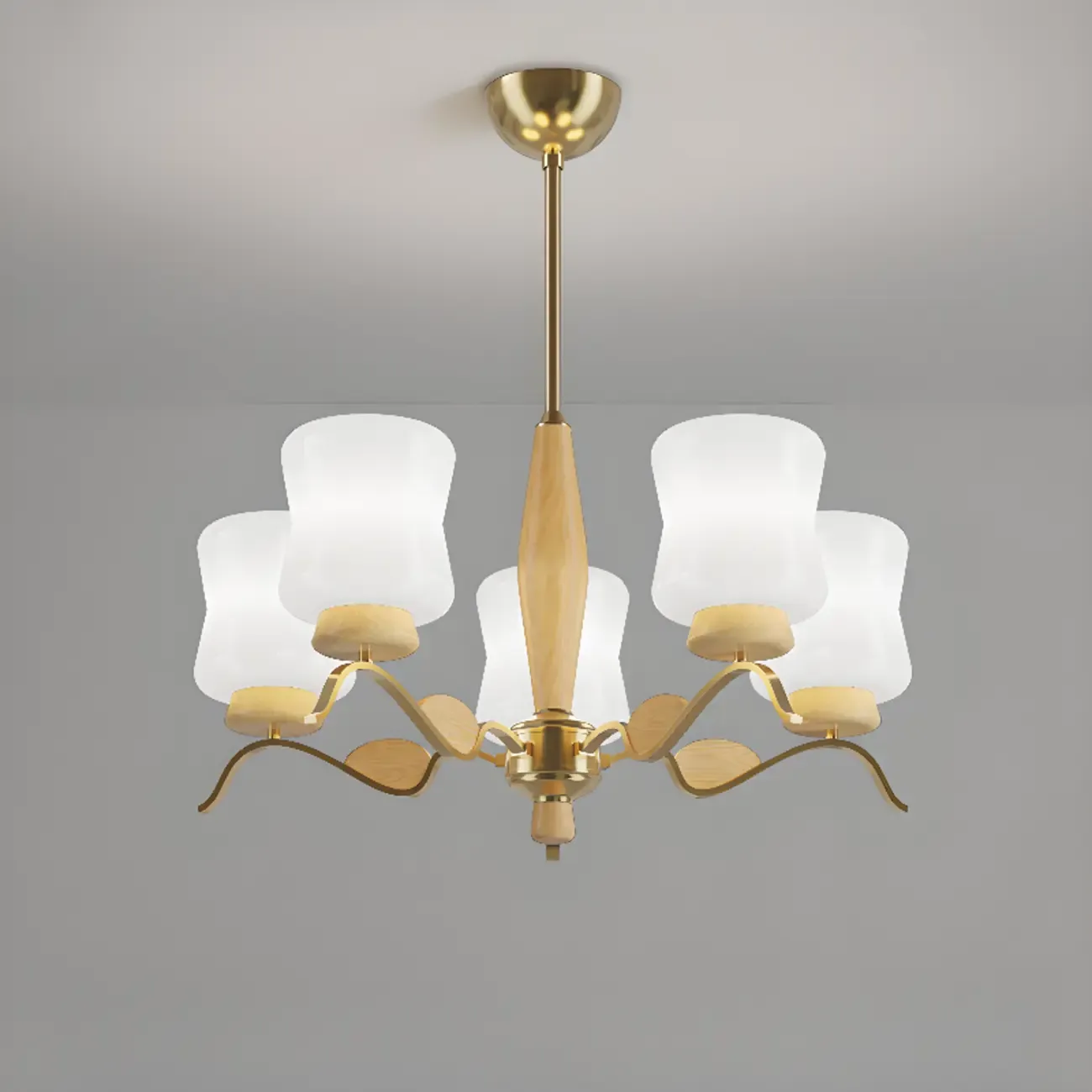 Modern Metal Chandelier with White Glass Shade for Home Decor Image - 3