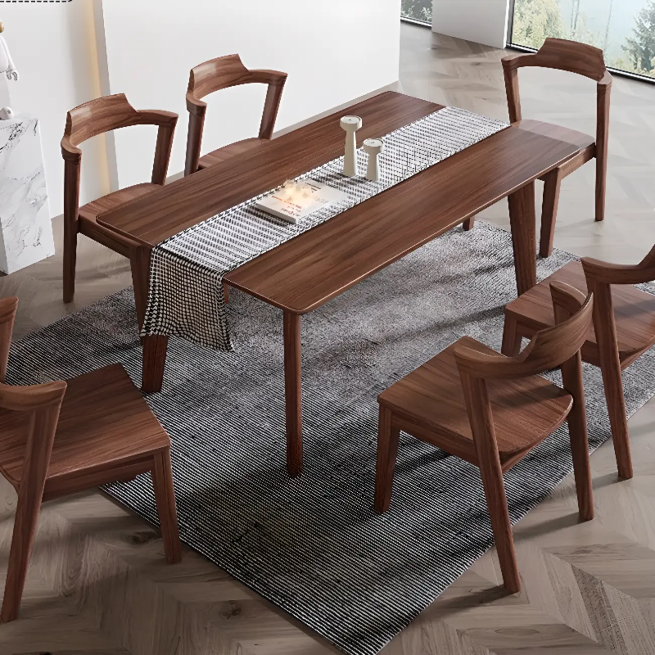  Elegant Solid Wood Top Dining Table Set with Brown Finish Image - 1 | homeyfad
