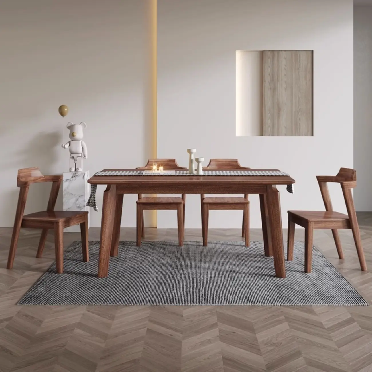  Elegant Solid Wood Top Dining Table Set with Brown Finish Image - 2 | homeyfad