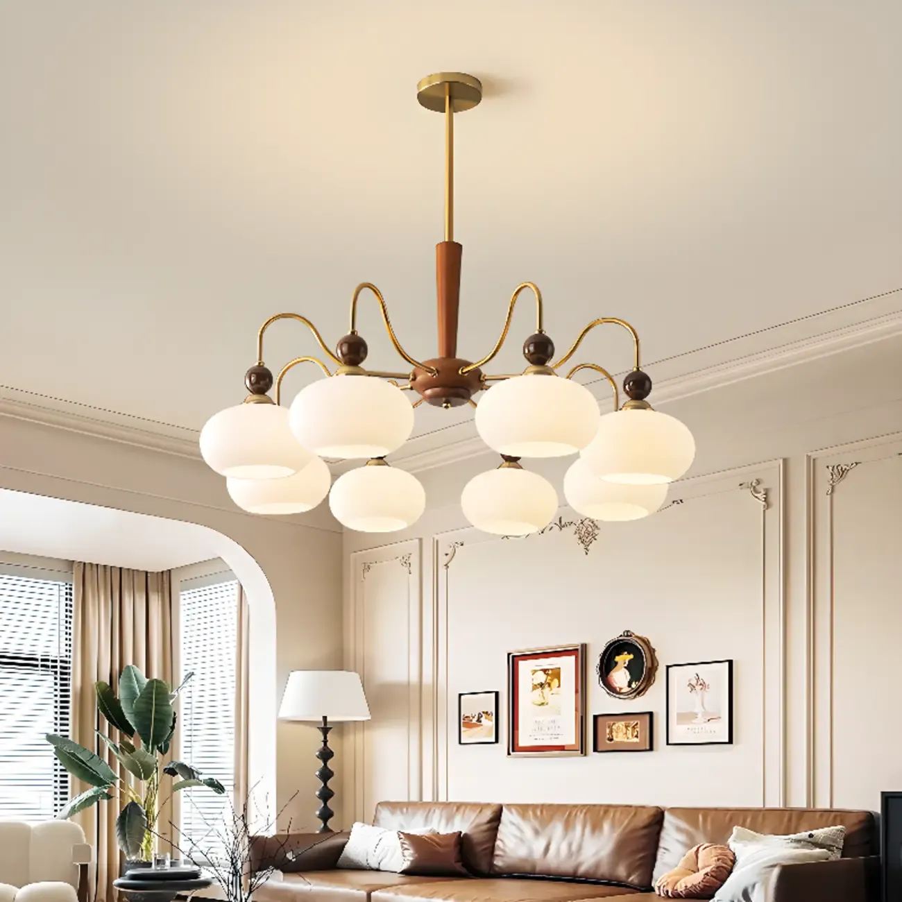 Modern Multi-Light Glass Globe Chandelier with White Shade Image - 1