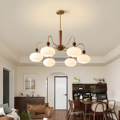 Modern Multi-Light Glass Globe Chandelier with White Shade Image - 4
