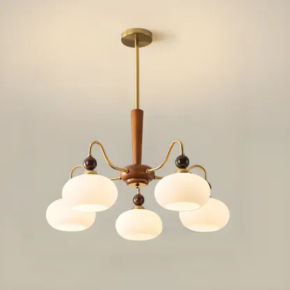 Modern Multi-Light Glass Globe Chandelier with White Shade Image - 5
