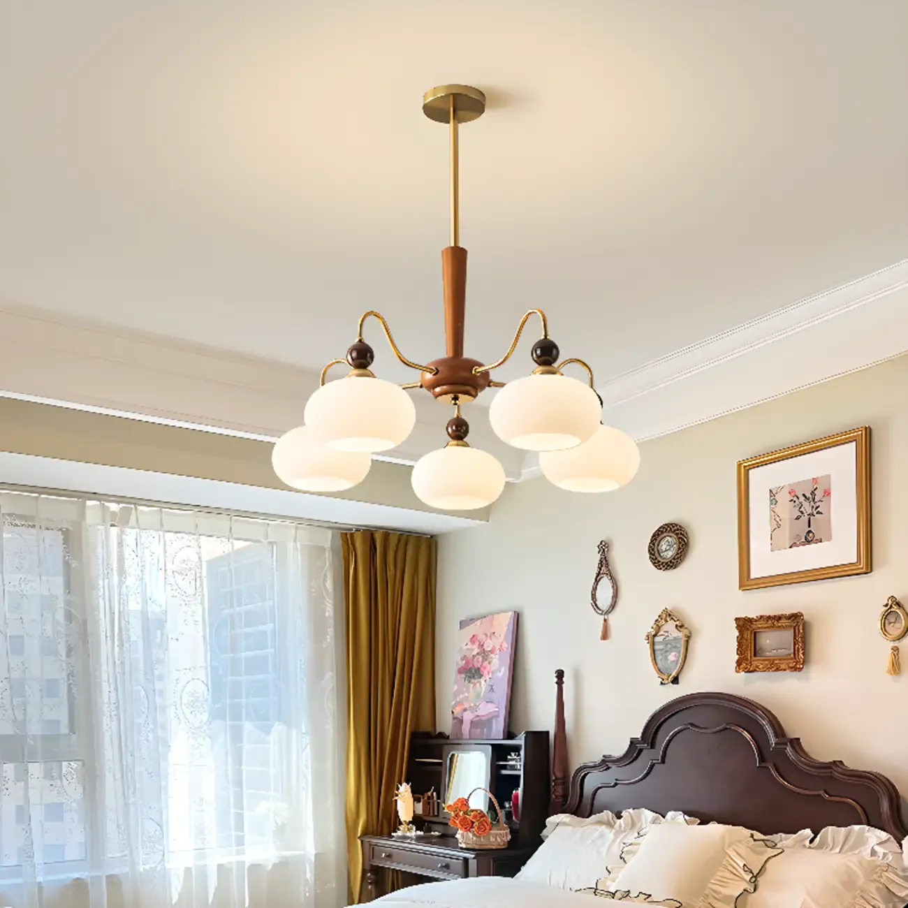 Modern Multi-Light Glass Globe Chandelier with White Shade Image - 6