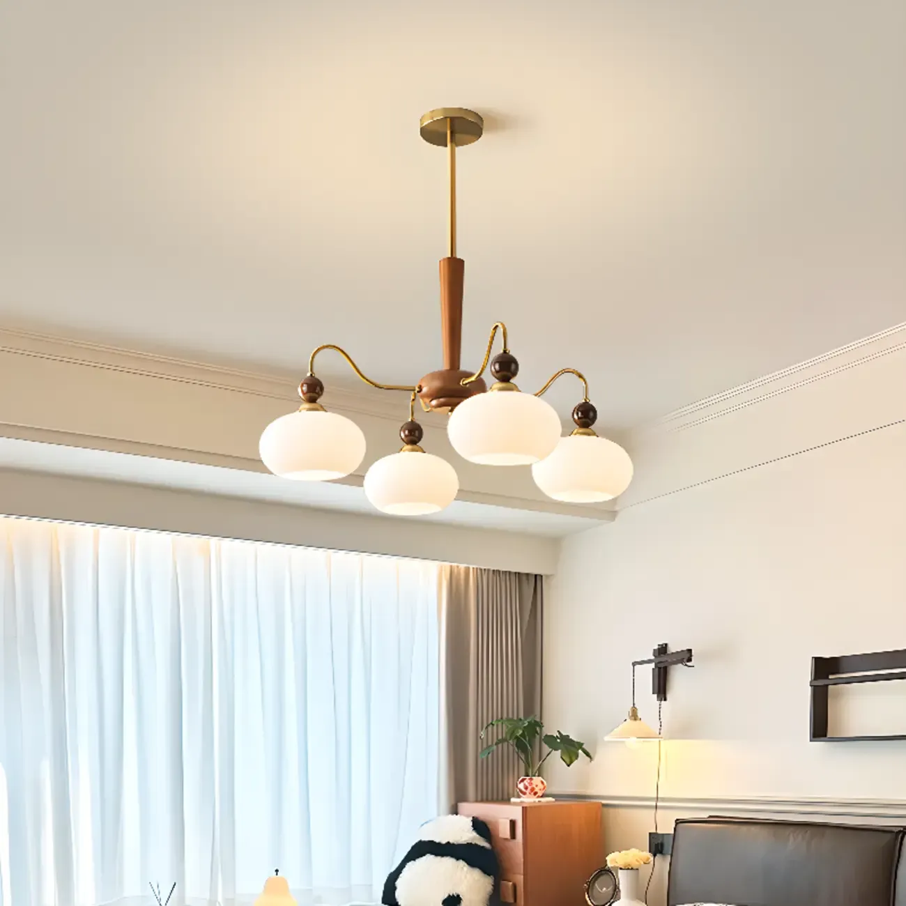 Modern Multi-Light Glass Globe Chandelier with White Shade Image - 8
