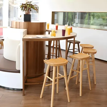 Rustic Solid Wood Backless Bar Stools with Footrest for Kitchen Image - 2