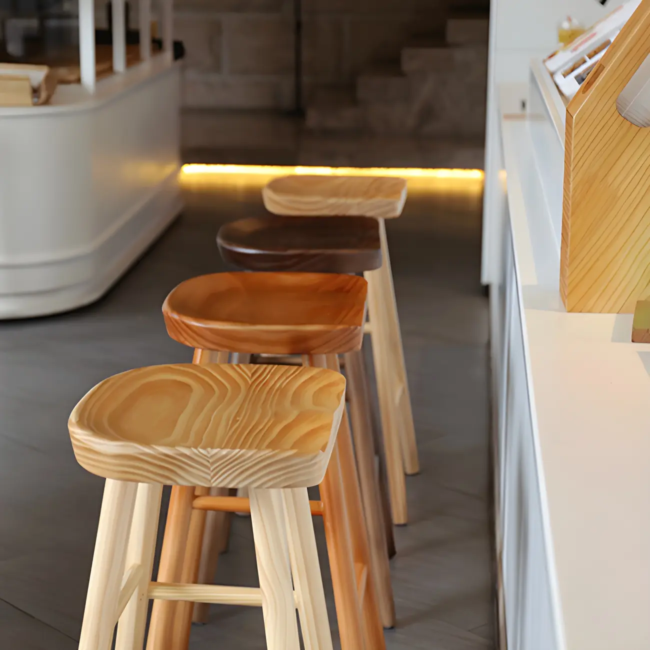 Rustic Solid Wood Backless Bar Stools with Footrest for Kitchen Image - 5 | homeyfad