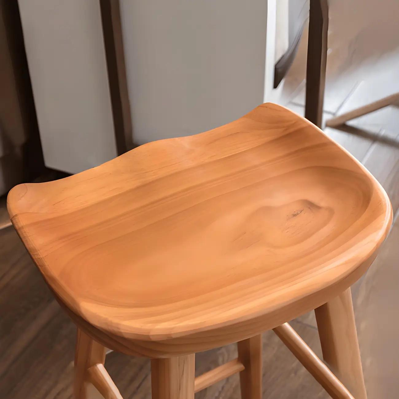 Rustic Solid Wood Backless Bar Stools with Footrest for Kitchen Image - 10 | homeyfad