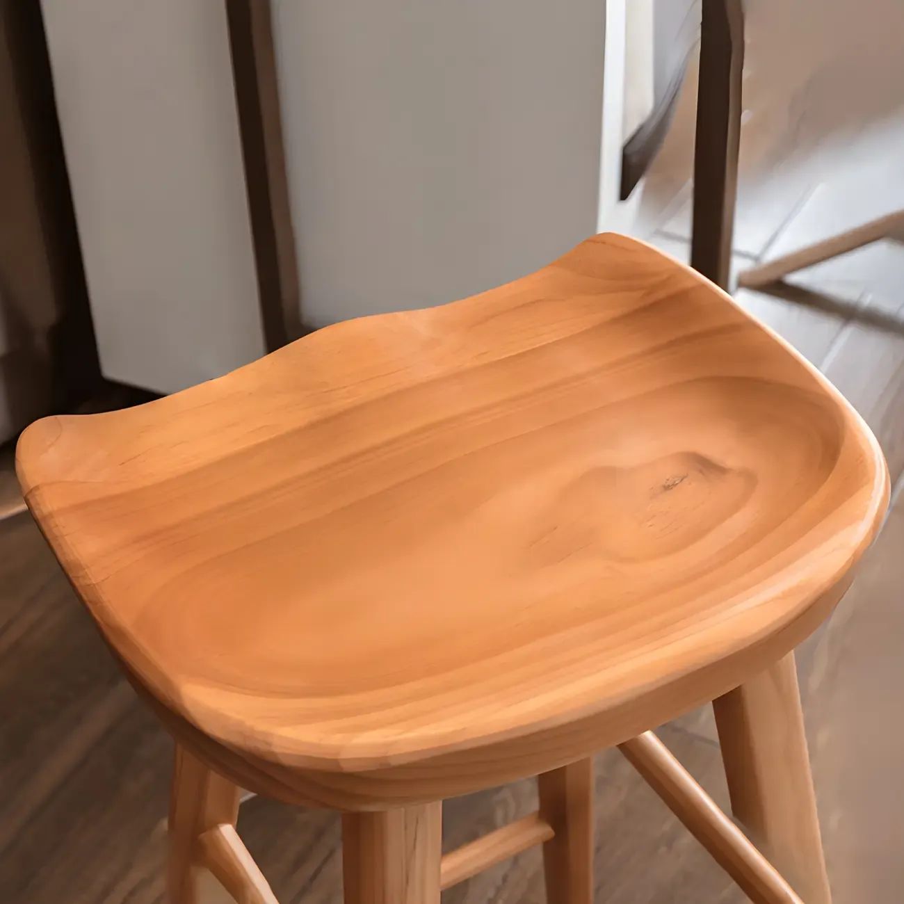 Rustic Solid Wood Backless Bar Stools with Footrest for Kitchen Image - 10