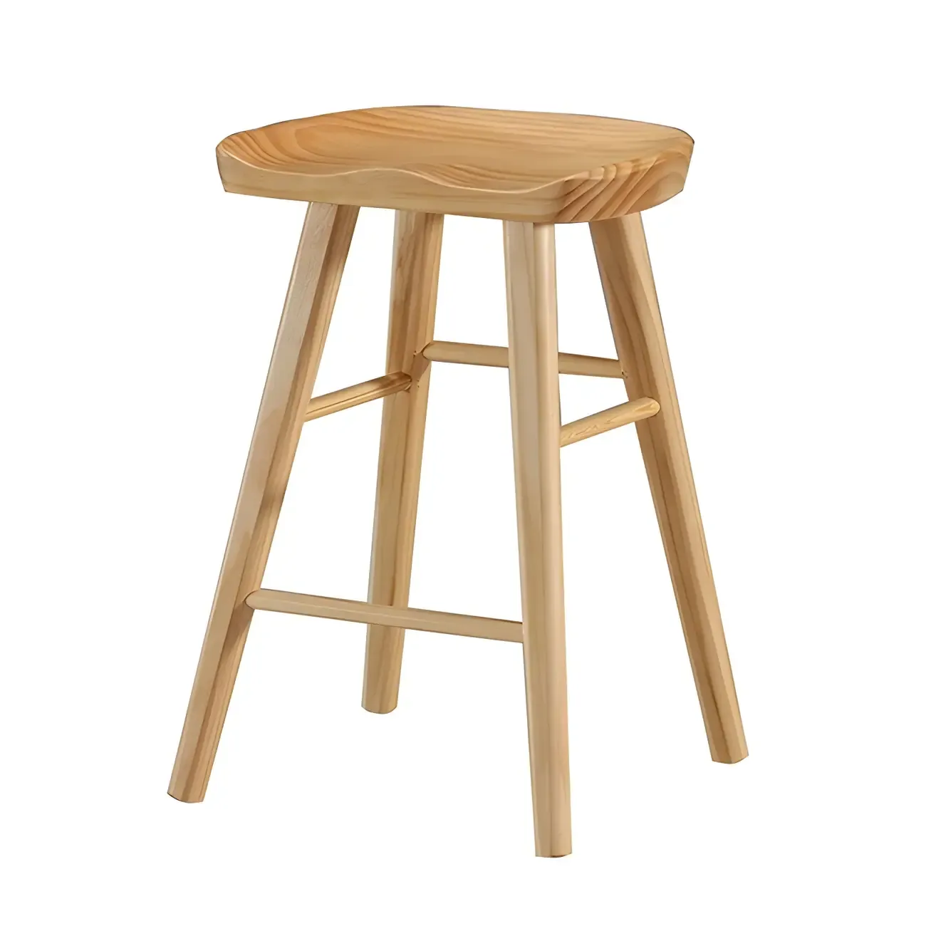 Rustic Solid Wood Backless Bar Stools with Footrest for Kitchen Image - 15