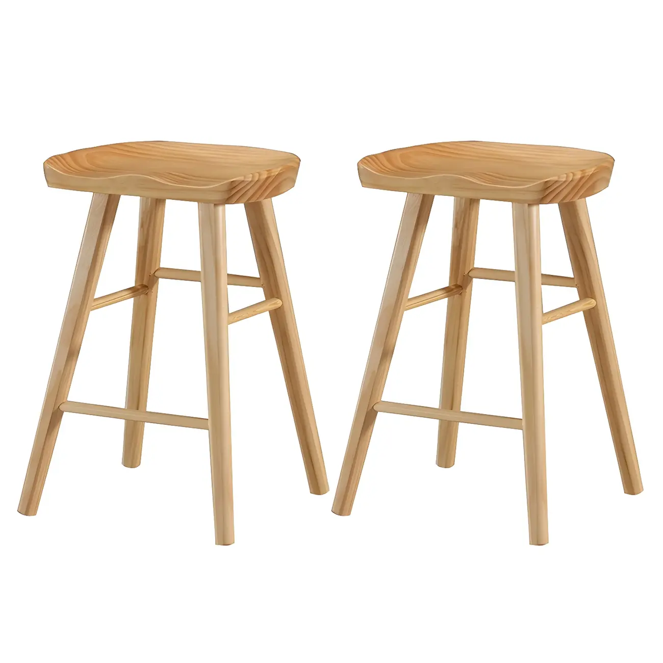 Rustic Solid Wood Backless Bar Stools with Footrest for Kitchen Image - 16 | homeyfad