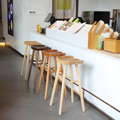 Rustic Solid Wood Backless Bar Stools with Footrest for Kitchen Image - 4