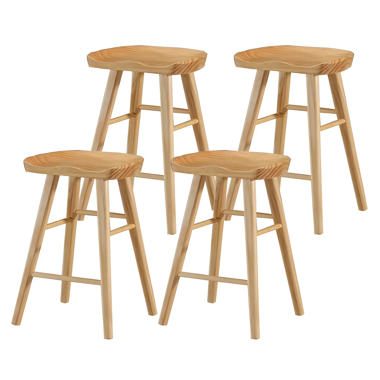 Rustic Solid Wood Backless Bar Stools with Footrest for Kitchen Image - 17 | homeyfad