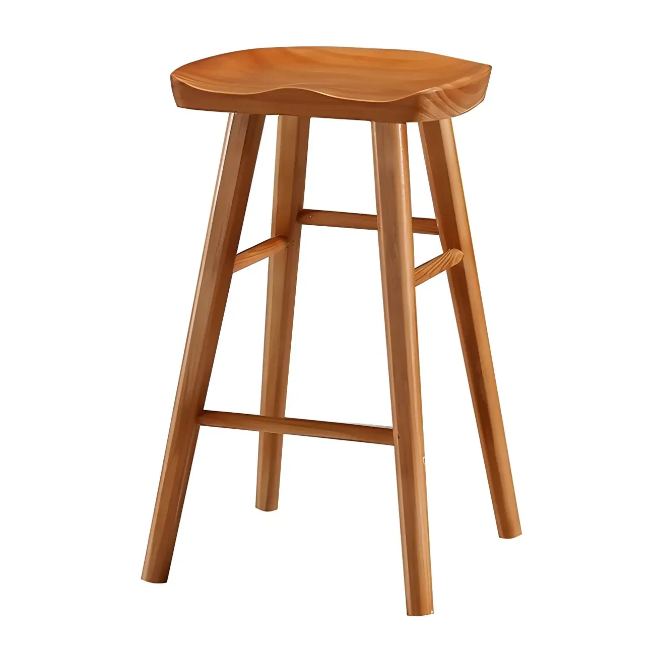 Rustic Solid Wood Backless Bar Stools with Footrest for Kitchen Image - 18