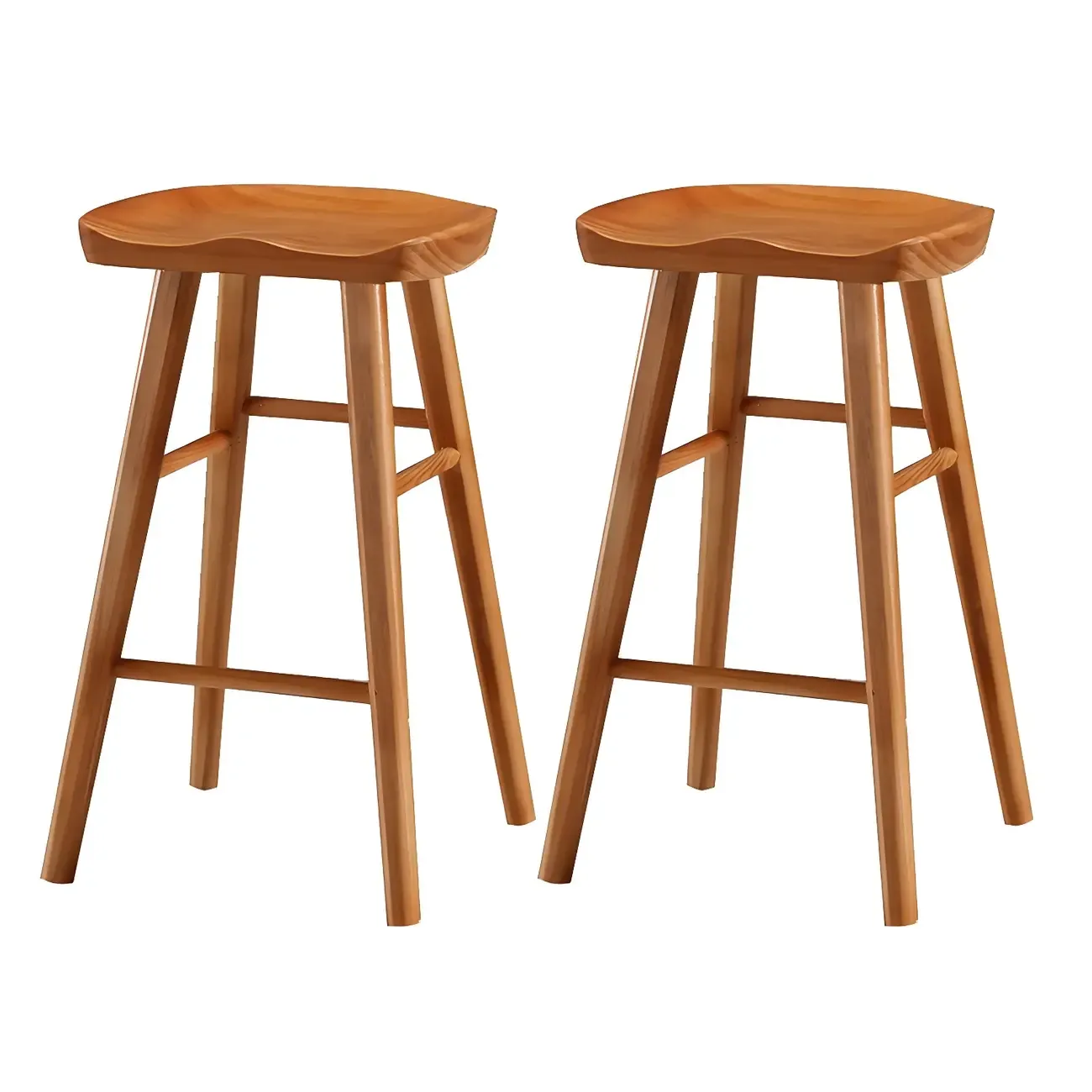 Rustic Solid Wood Backless Bar Stools with Footrest for Kitchen Image - 20