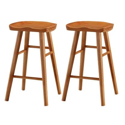 Rustic Solid Wood Backless Bar Stools with Footrest for Kitchen Image - 20
