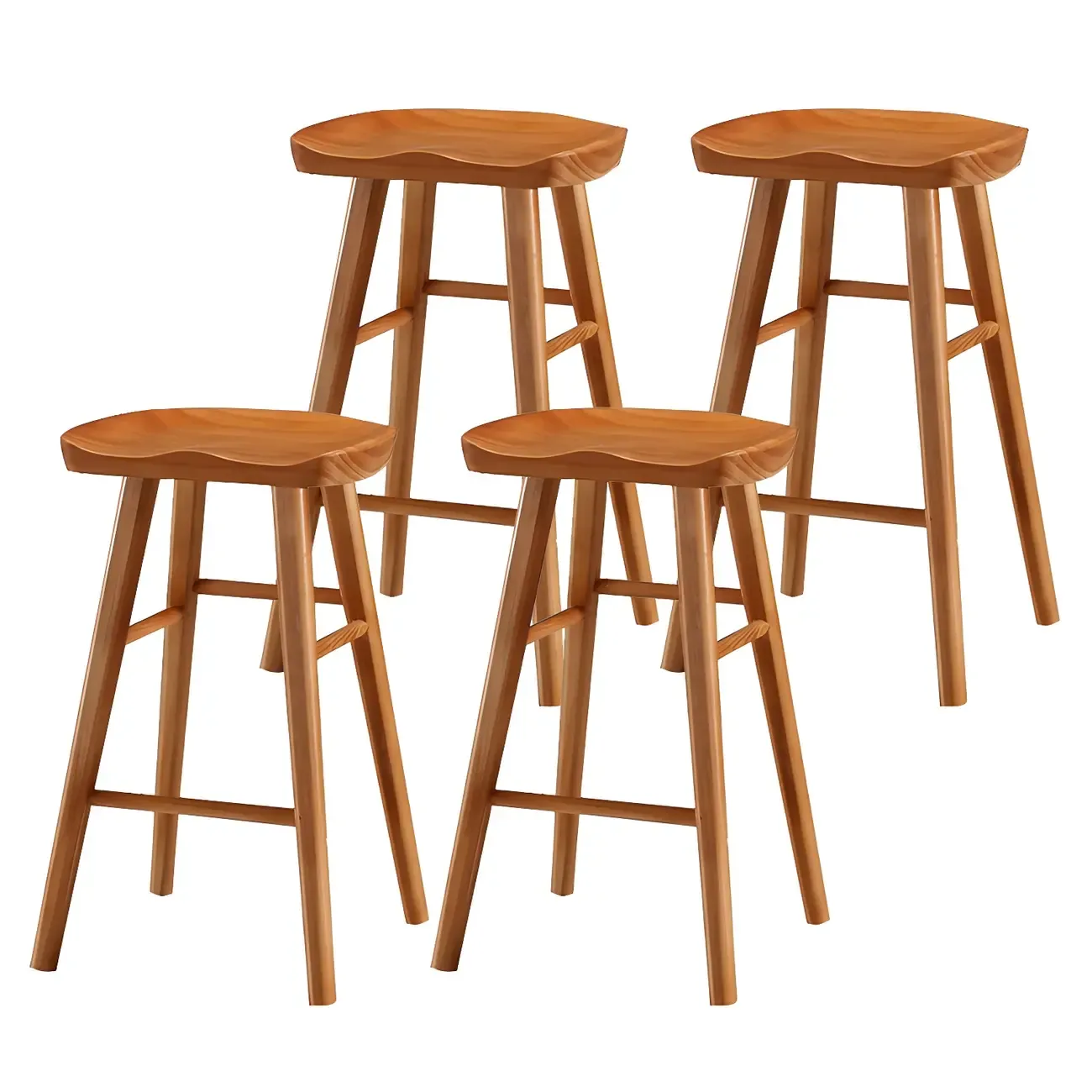 Rustic Solid Wood Backless Bar Stools with Footrest for Kitchen Image - 21