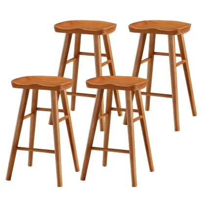 Rustic Solid Wood Backless Bar Stools with Footrest for Kitchen Image - 21