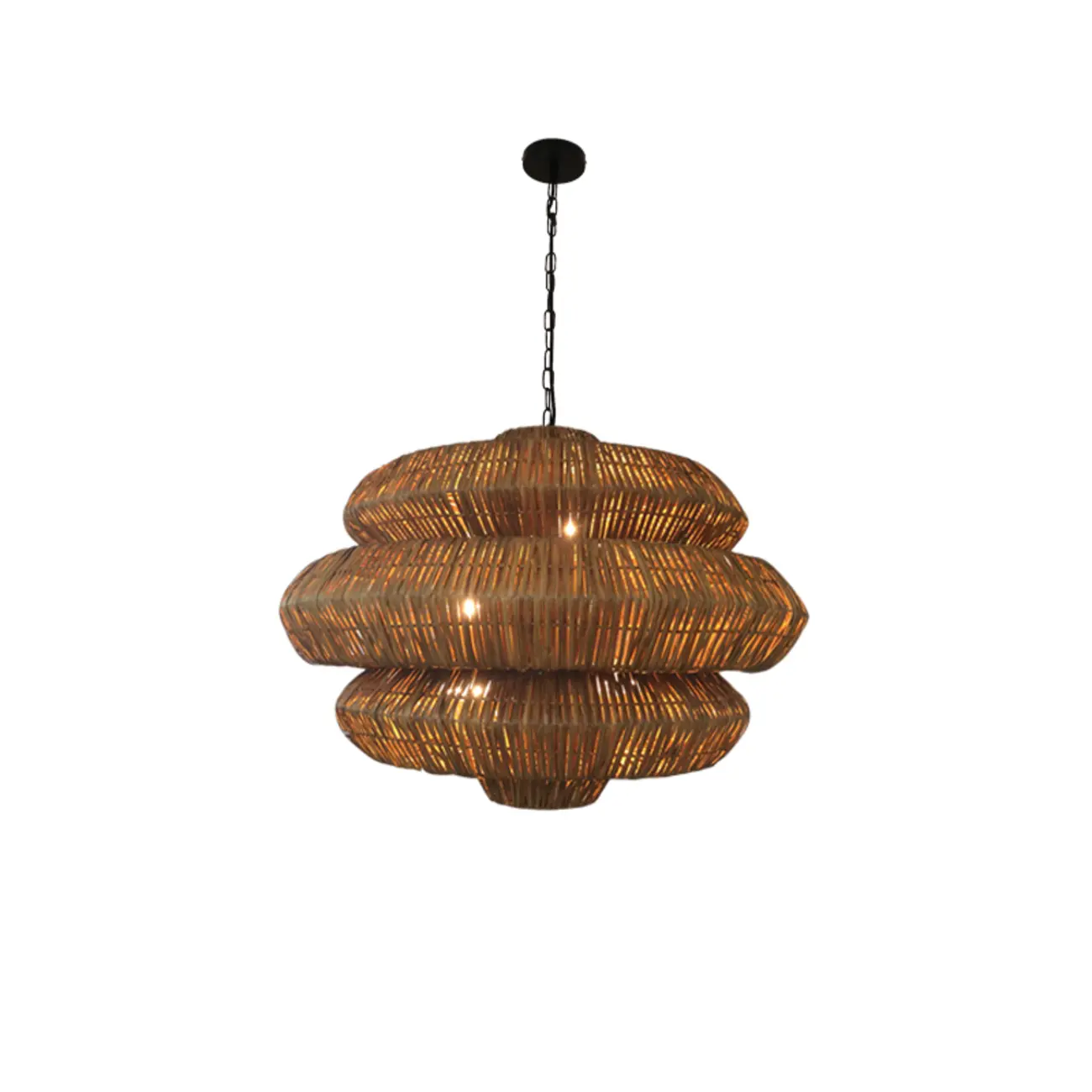 Vintage Rattan 3 Tiers Chandelier for Living Room Decor Image - 2 | homeyfad