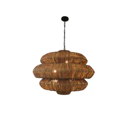 Vintage Rattan 3 Tiers Chandelier for Living Room Decor Image - 2