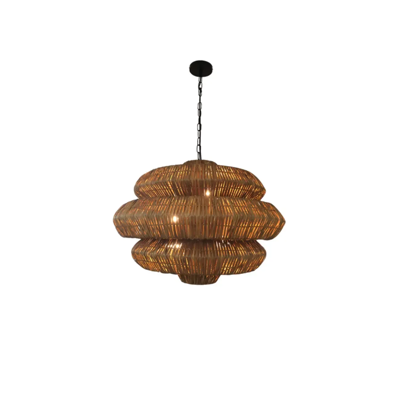 Vintage Rattan 3 Tiers Chandelier for Living Room Decor Image - 3