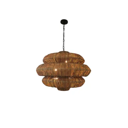 Vintage Rattan 3 Tiers Chandelier for Living Room Decor Image - 3