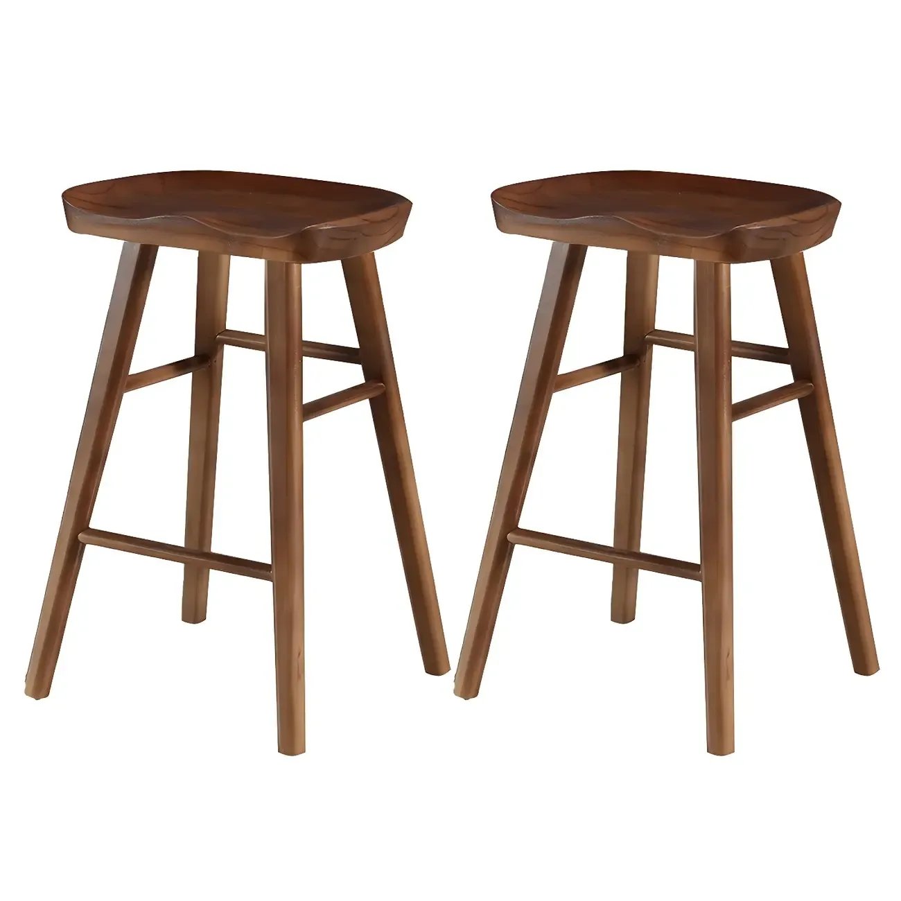 Rustic Solid Wood Backless Bar Stools with Footrest for Kitchen Image - 23