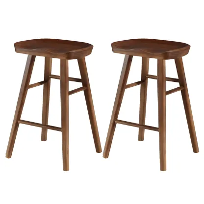 Rustic Solid Wood Backless Bar Stools with Footrest for Kitchen Image - 23